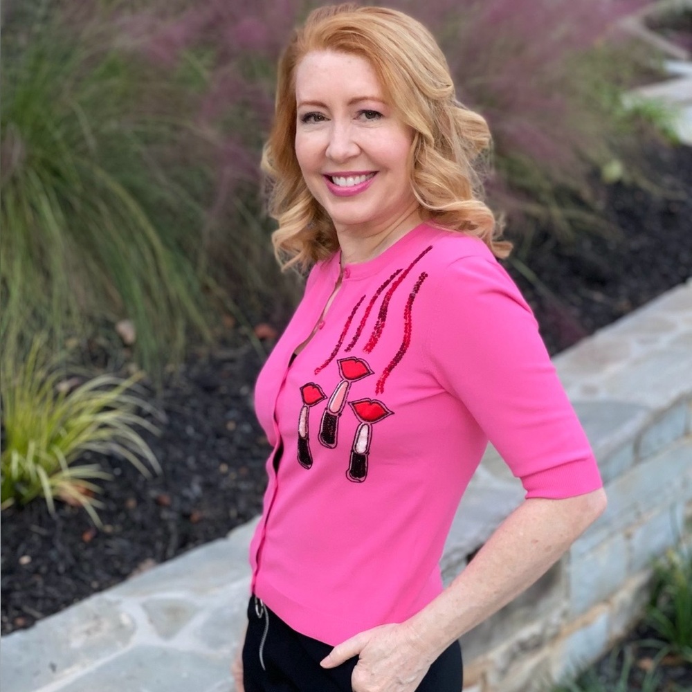 VALENTINO Vibrant Pink Knit Cardigan With Fabulous Motif -DESIGNER DEAL